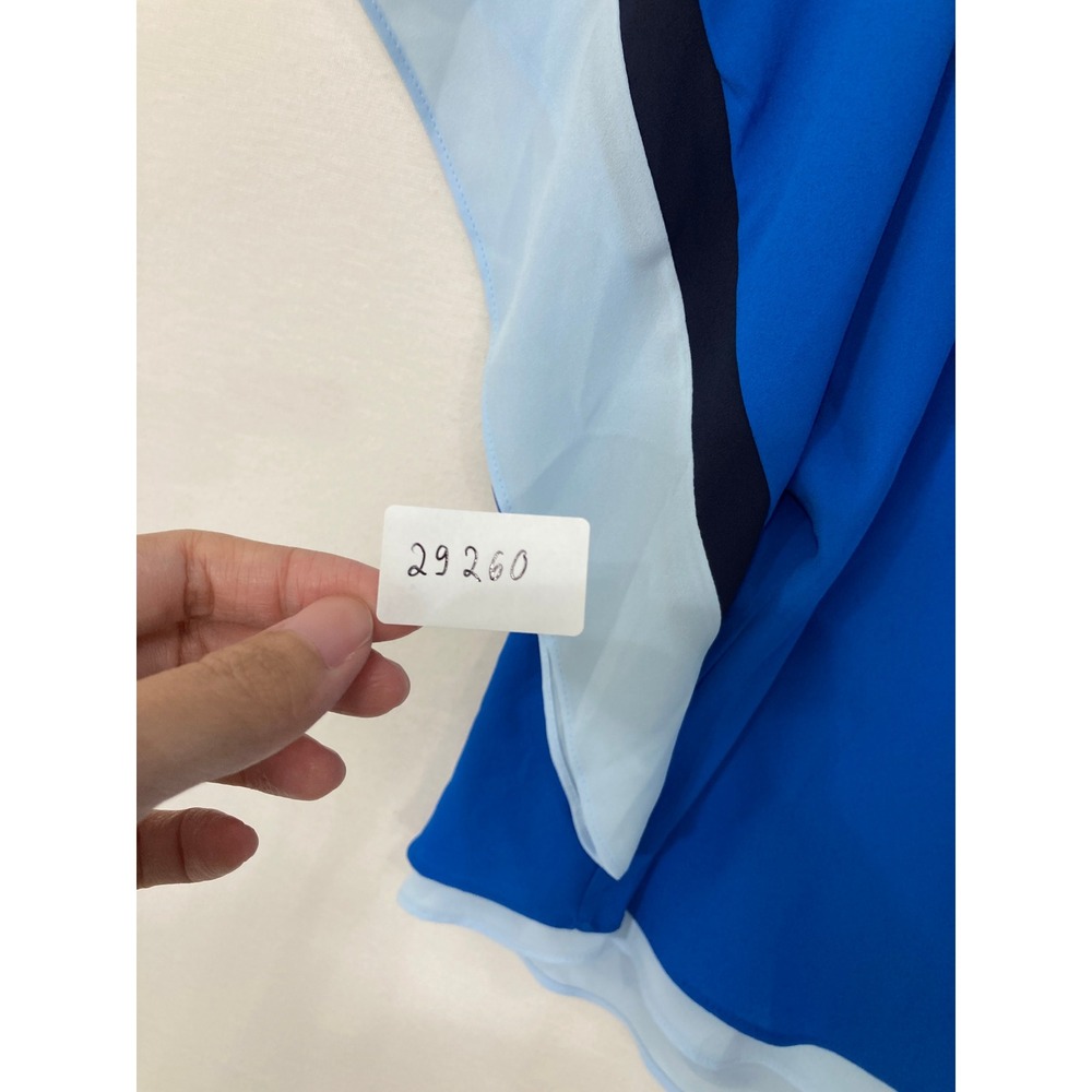 White House Black Market Blouse XL Blue Colorblock V-Neck Soft Flowy Vacation - Picture 9 of 9